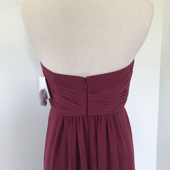 New David's Bridal Chiffon Dress Red Wine Style F15555 Bridesmaids Dress Maxi - Picture 12 of 13